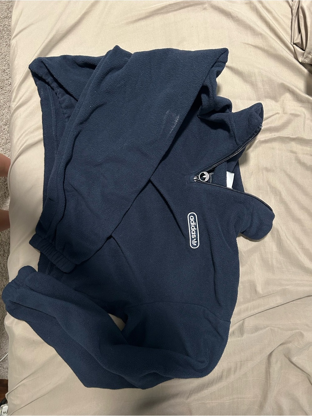 adidas Navy Fleece cropped quarter zip